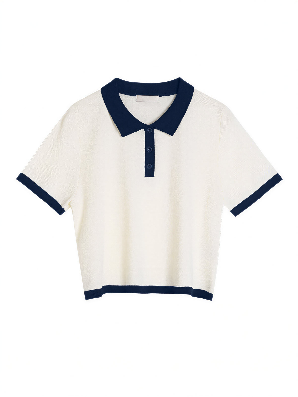 配色POLO襟ショート丈ニットトップス