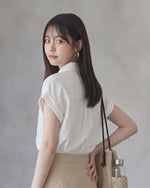 襟付きフロントボタン ロールアップ袖 ゆったり半袖シャツ