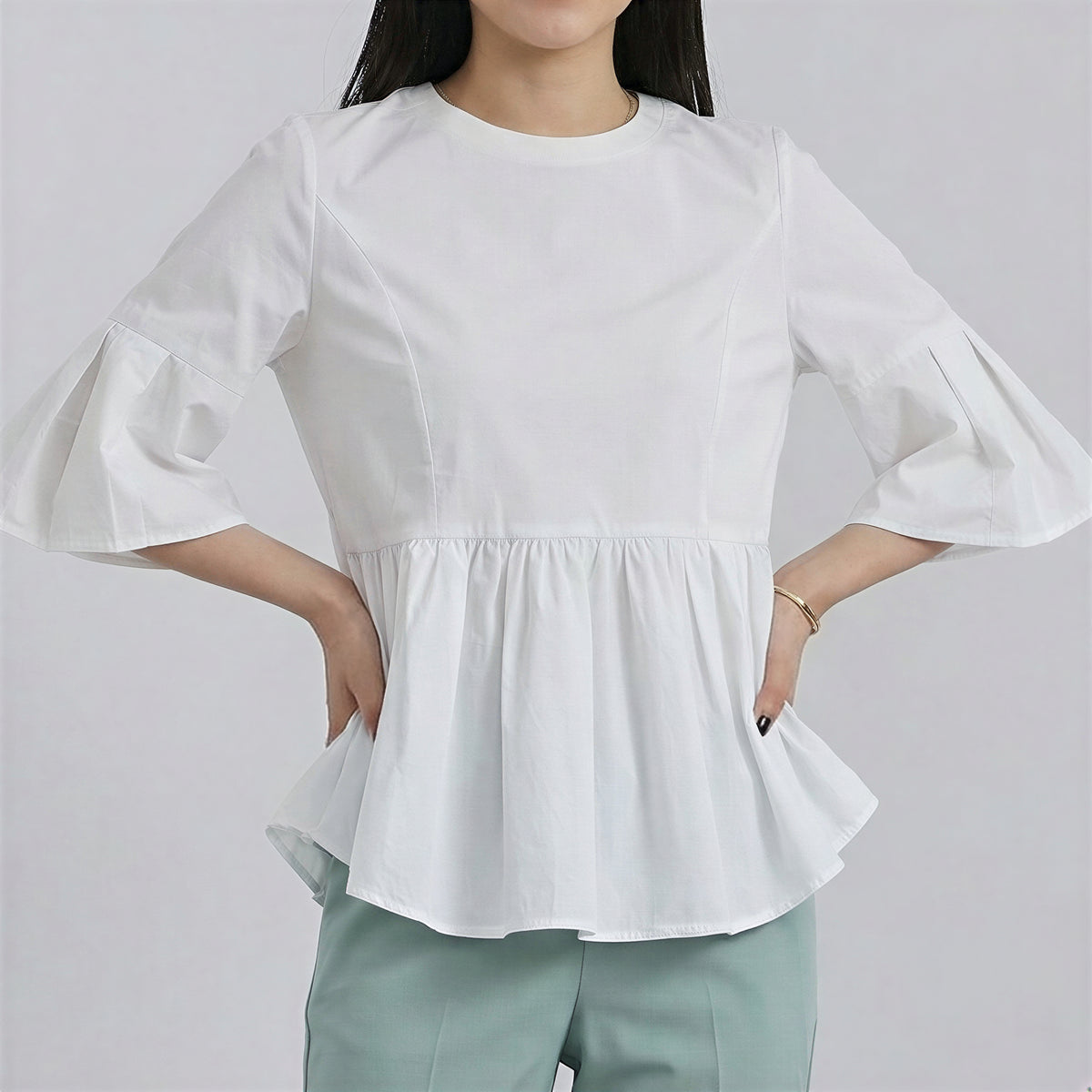 フリル切り替え フレアスリーブTシャツ