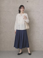 S~XL フリル襟リボン刺繍ブラウス