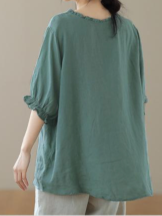 メローフリル襟 ラウンドネック ゆったりTシャツ