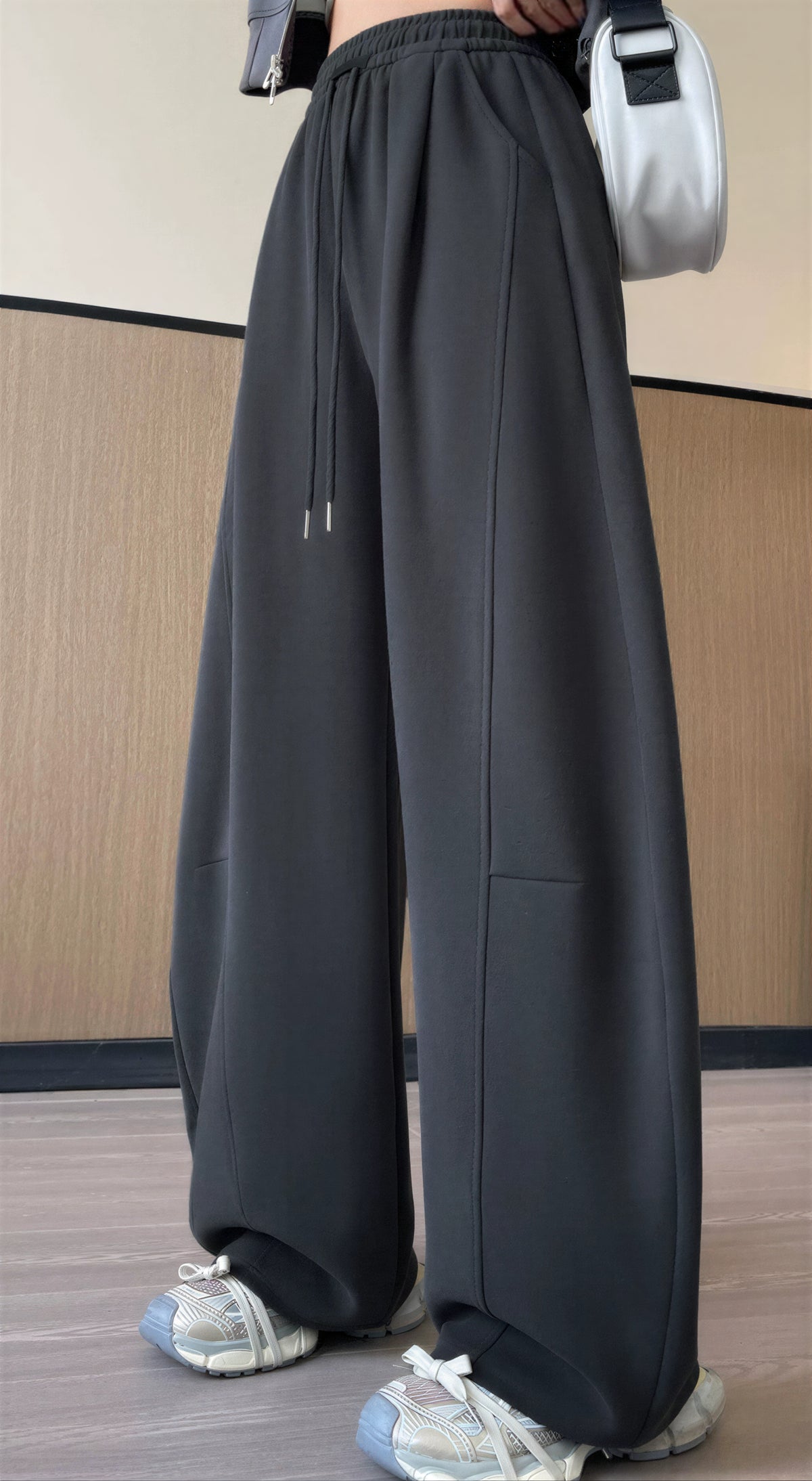 ハイウエスト ドローストリング 立体ワイドパンツ