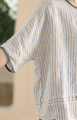 M~2XL 細ストライプ ゆったり クルーネックTシャツ