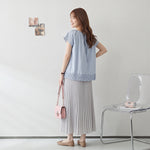 S～4XL ギャザー入りラウンドネック ペプラムヘムデザイン T シャツ
