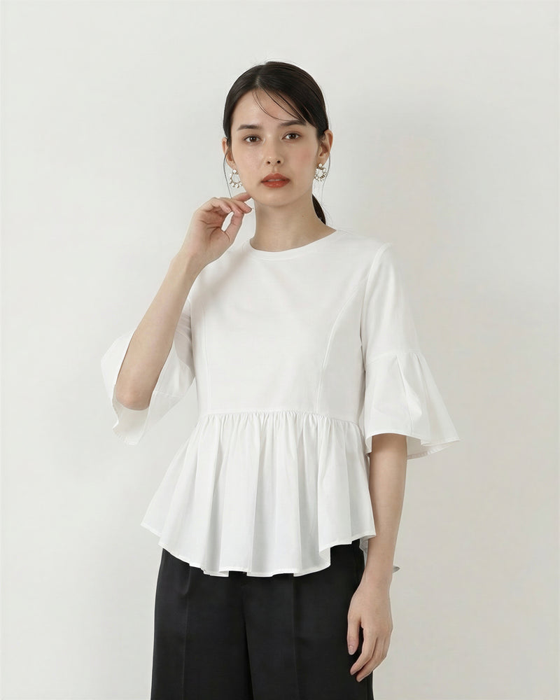フリル切り替え フレアスリーブTシャツ