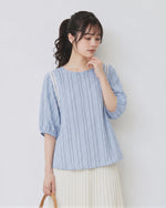 涼しさを身につける｜品質天糸麻混紡丸首ストレートストライプシャツ