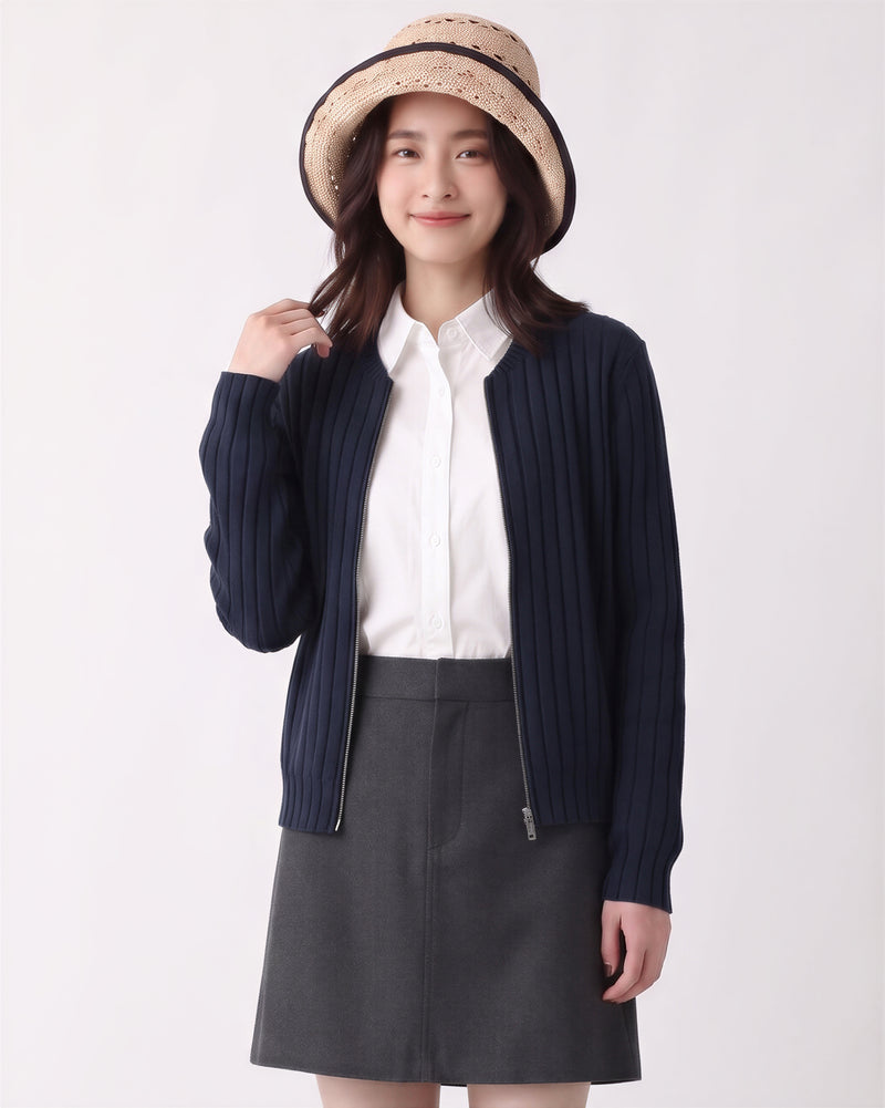 【秋新作】【全2色】S~2XL 縦リブ スリムフィット ショート丈 ニットカーディガン