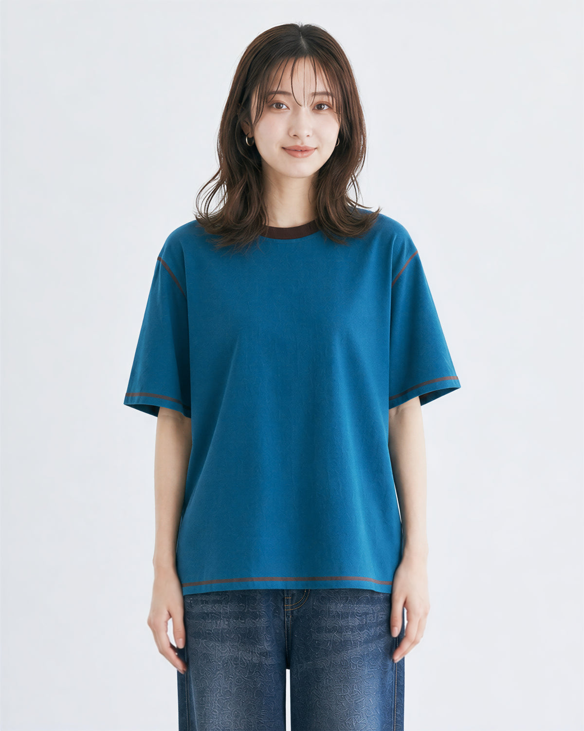 【全3色】ゆったりストレート 配色トリムTシャツ | 肌触り柔らかい