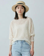 オートミールカラー ジャカード 透け感 ドルマンスリーブ 長袖Tシャツ