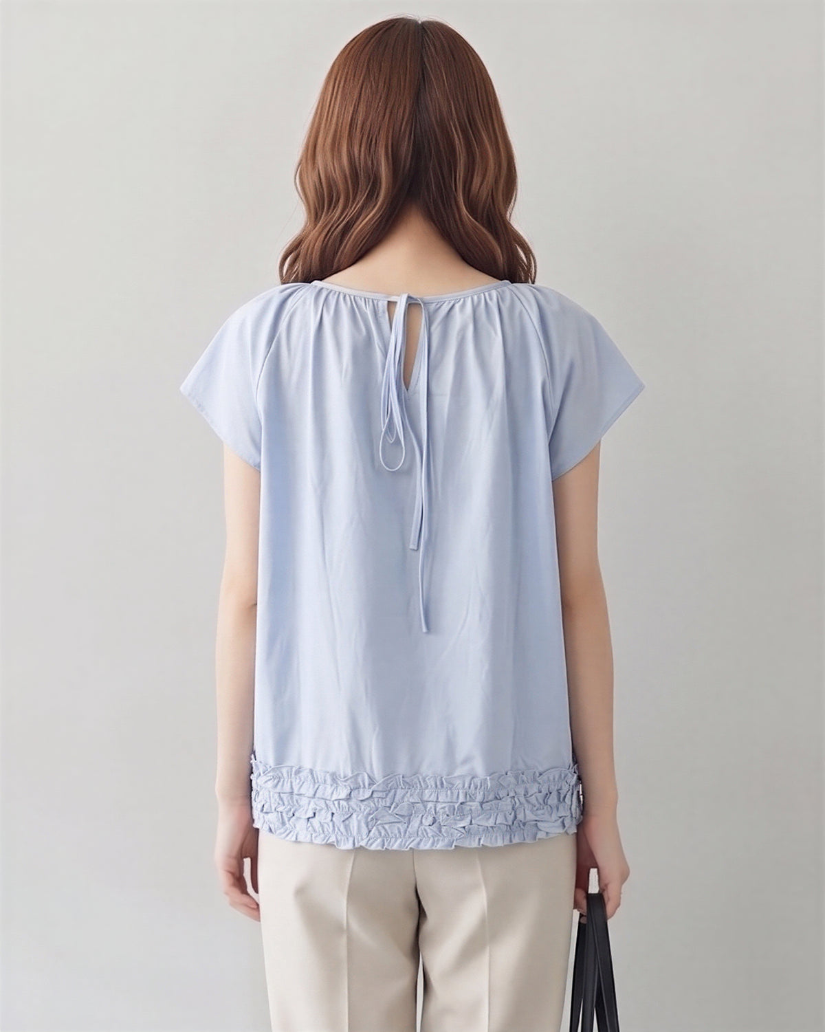 S～4XL ギャザー入りラウンドネック ペプラムヘムデザイン T シャツ