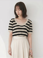 繊細でしなやか！半袖ボーダーTシャツフレンチミニニット