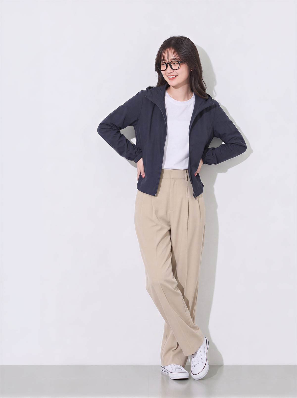 M~3XL ショート丈フード付きシンプルフードジャケット