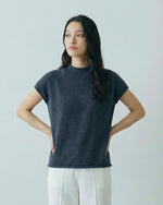 スタンドカラー 切りっぱなし風 半袖Tシャツ