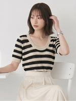 繊細でしなやか！半袖ボーダーTシャツフレンチミニニット