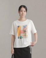アートプリント サイドドロスト ゆったりTシャツ-ホワイト-2XL