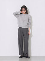 ラウンドネックジップ ラインデザインニットカーディガン