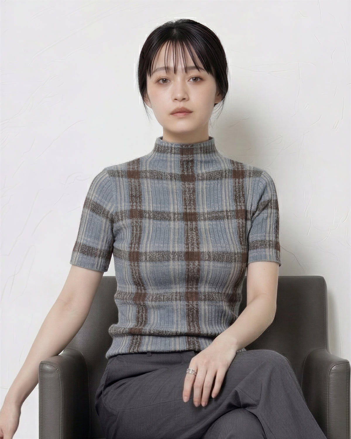 ハイネックチェック柄 スリムフィットインナー