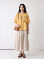 【全3色】M~2XL 刺繍デザイン ゆったり クルーネックTシャツ