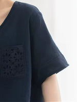 【全2色】ゆったりVネック 透かしポケット 半袖Tシャツ