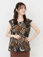 M~2XL ゆったりAライン裾 プリントノースリーブシャツ