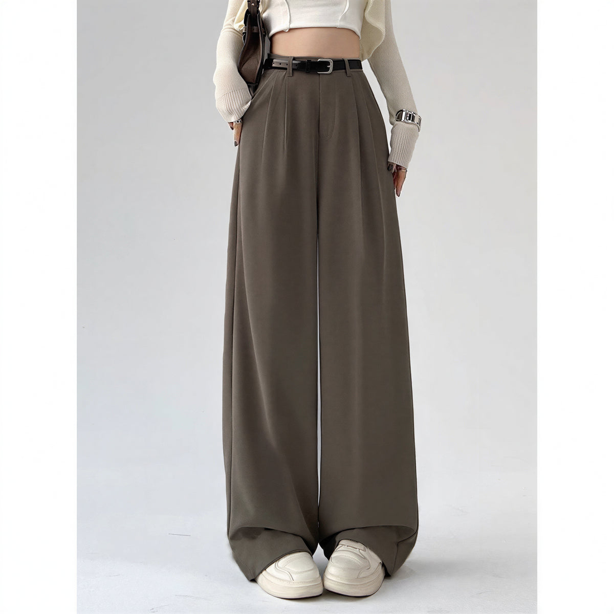 ハイウエスト タック入り ドレープワイドパンツ