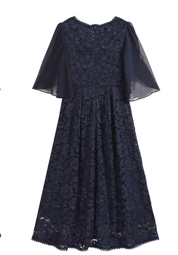 【秋新作】【全3色】S~2XL ケープスリーブ ウエストマーク レースワンピース
