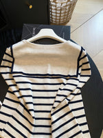 【全2色】S~L ボーダー スリムフィット Vネック ニットTシャツ