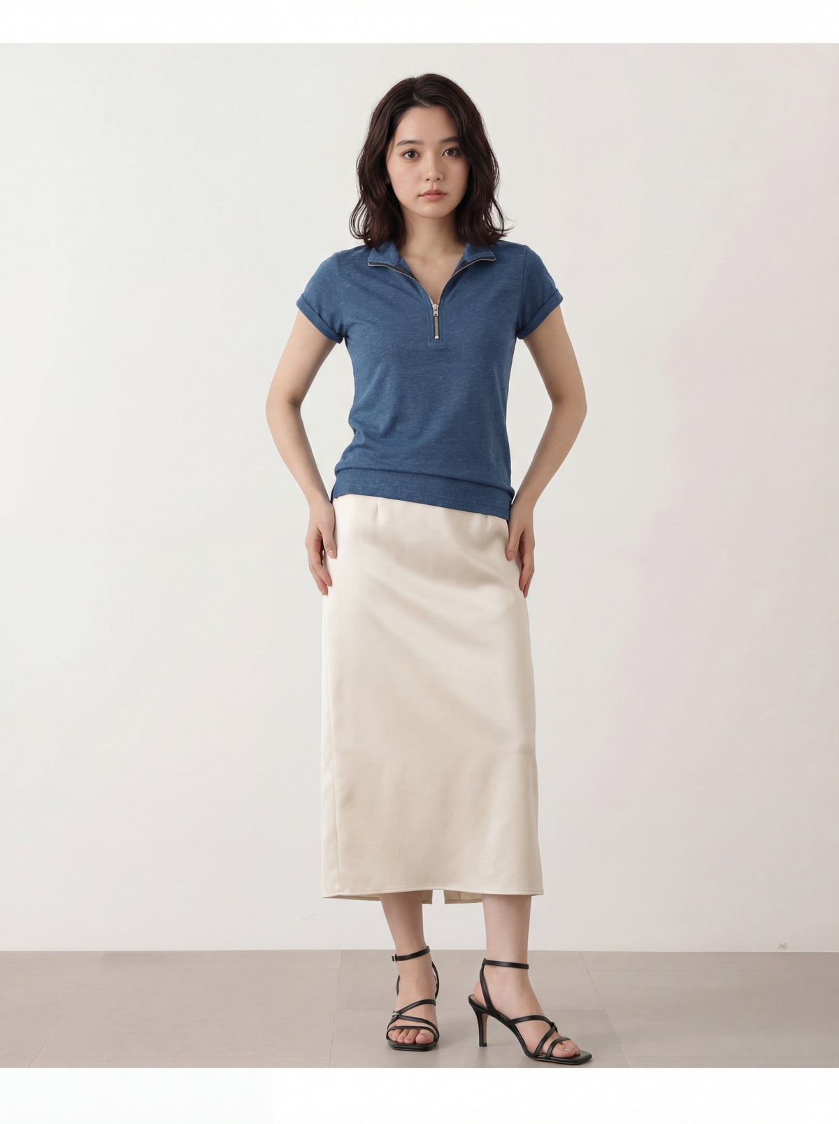 ハーフジップ Vネック フィット 半袖Tシャツ
