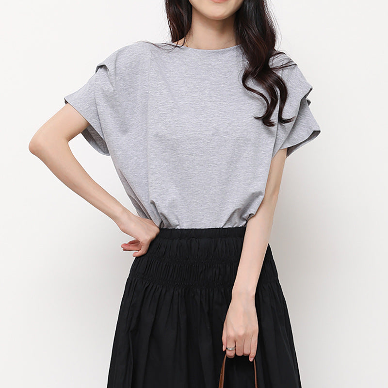ボーダー柄 ゆったり バットスリーブ クルーネックTシャツ