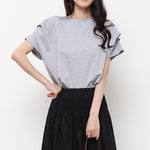 ボーダー柄 ゆったり バットスリーブ クルーネックTシャツ