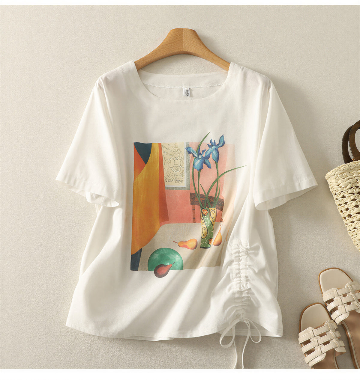 アートプリント サイドドロスト ゆったりTシャツ