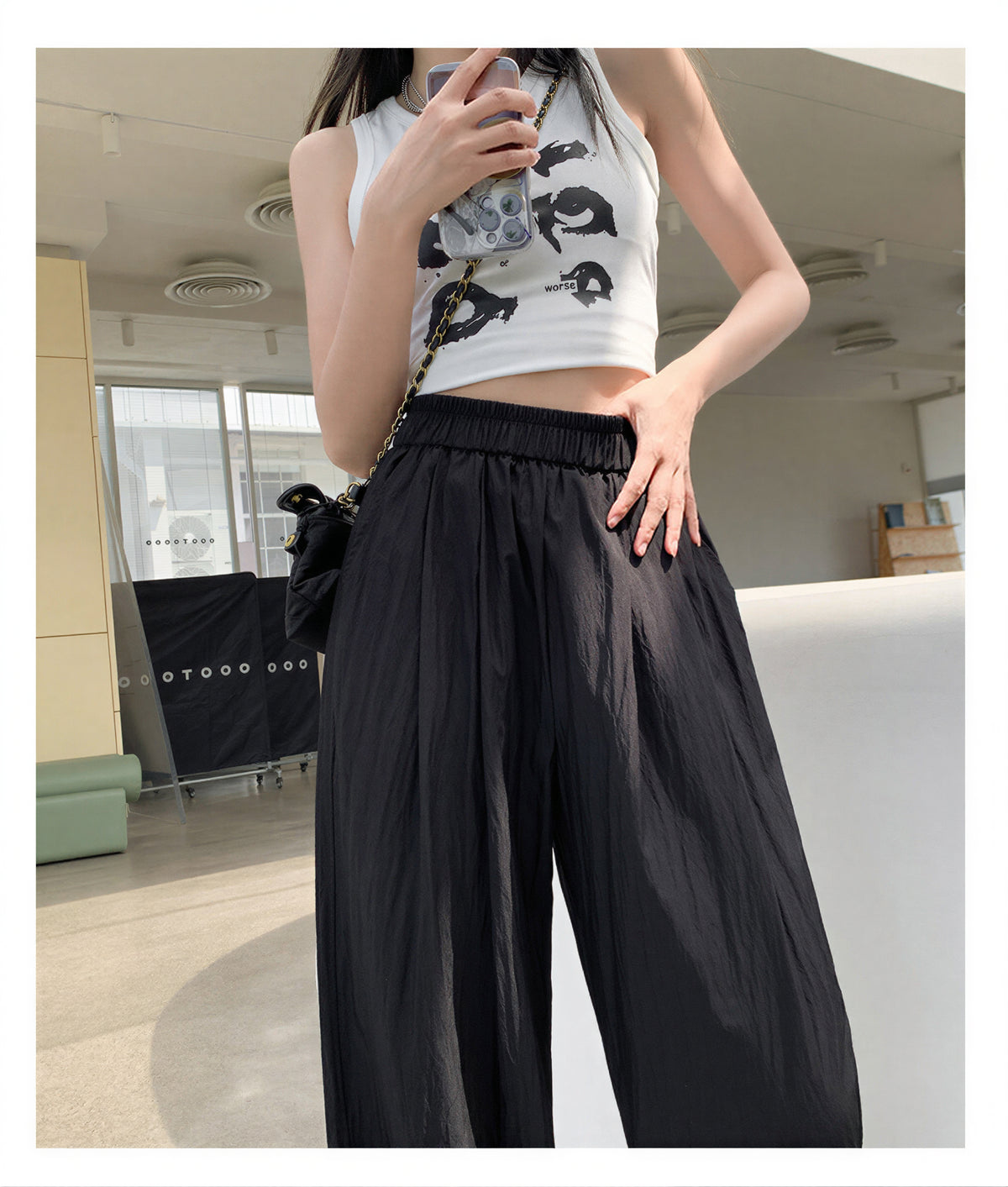 ウエストゴム ハイウエスト 落ち感ワイドパンツ