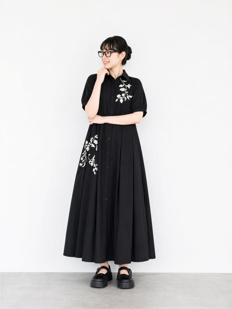 刺繍切り替えギャザー半袖ワンピース