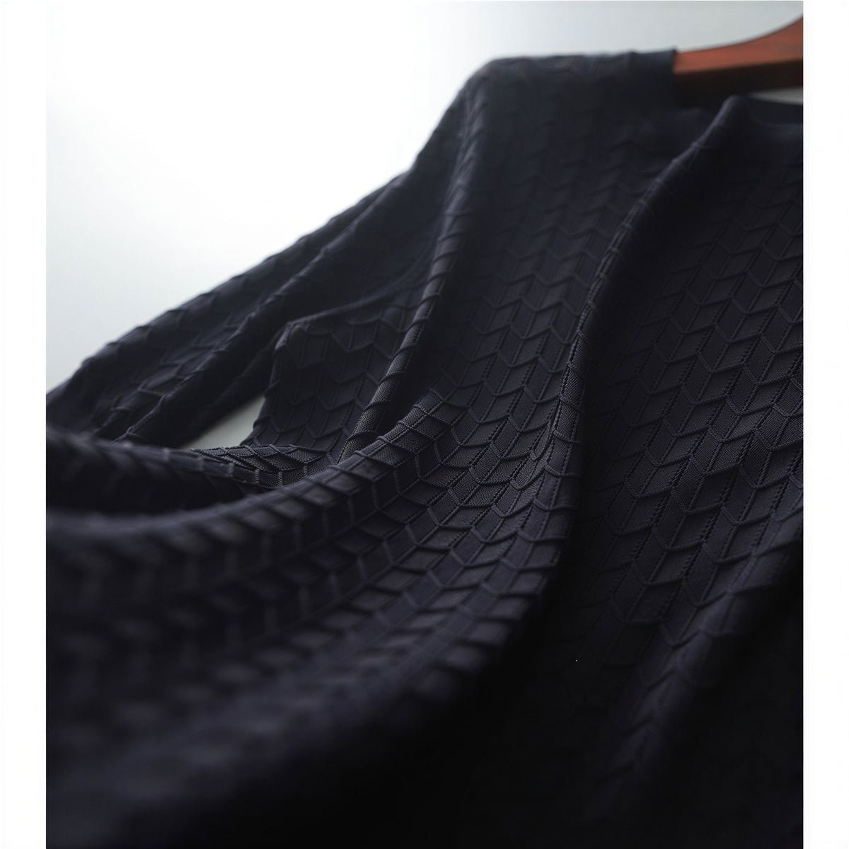 M~XL 透かしジャカード クルーネックニット