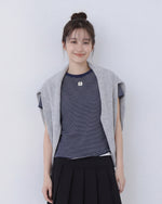 細ボーダー クルーネック スリムフィット 半袖Tシャツ