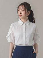 立体縦リブ フリルスリーブ ゆったりシャツ
