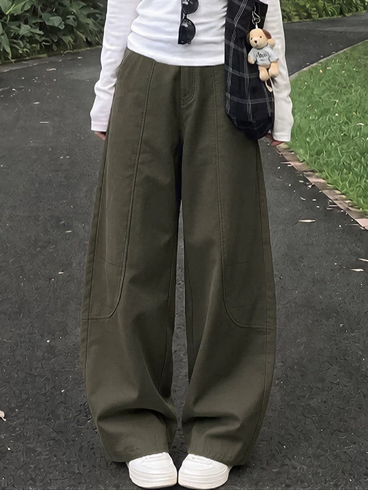 ルーズカーブワイドカーゴパンツ-グリーン-2XL