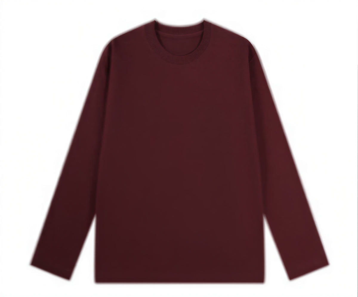 クルーネック ストレートシルエット ゆったり 長袖Tシャツ-チェリーレッド-4XL