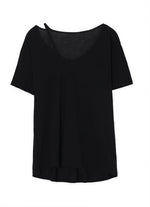 カットアウトオフショルダー ワイドネックTシャツ