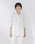 ドロップショルダー ルーズ ラウンドヘム 長袖シャツ-ピュアホワイト-2XL