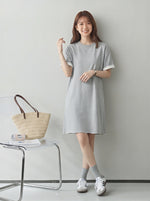 ゆったりストレート ロールアップスリーブ Tシャツワンピース