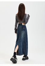 ハイウエスト スリット入り ストレート デニムスカート