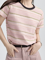 配色ボーダー クルーネックTシャツ
