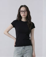 美シルエット見え クルーネック 半袖Tシャツ