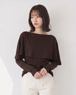 【秋新作】【全2色】 ショールレイヤード スリムフィット長袖Tシャツ