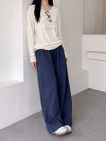 【全4色】M~XL ハイウエスト ドローストリング 裾だまりワイドパンツ
