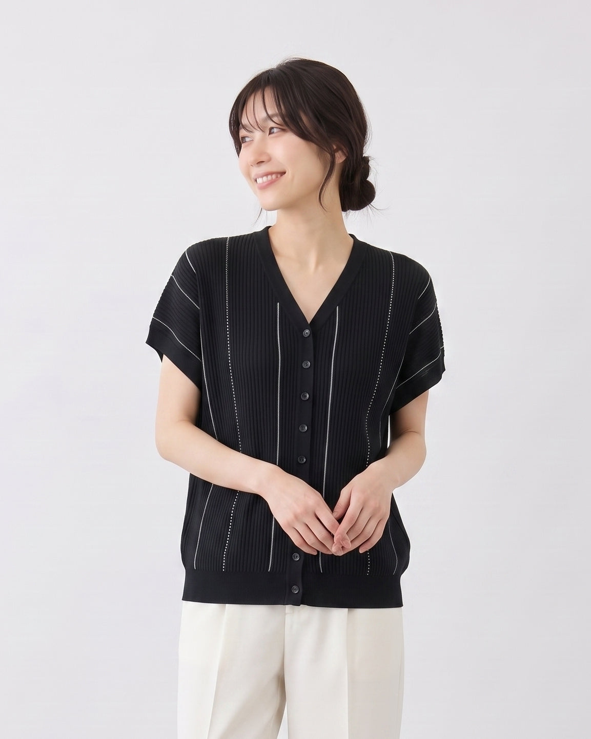 Vネック 縦ライン ゆったりカーディガン