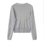 【全2色】S~XL ショールカラー 深V 切り替え ウエストシェイプ フェイクレイヤード ニット