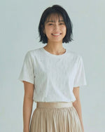 縦ラインスパンコール付き クルーネック ストレート 半袖Tシャツ
