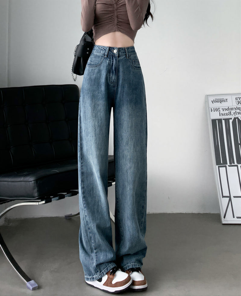 ハイウエスト ルーズフィット 裾だまりワイドデニムパンツ